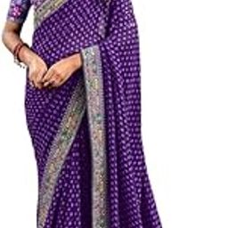 Women's Georgette Bandhani Printed & Embroidery Lace Saree With Unstitched Blouse Piece-picture-14