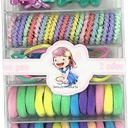 SAAVI Elastic Baby Rubber Bands For Thin and Thick Hair | Mini Claw Clip | Durable Cotton Ponytail Holders For Baby Kid Girls Accessories Set (Multicolor, Set of 76 Pcs) - With Storage Box-image-15
