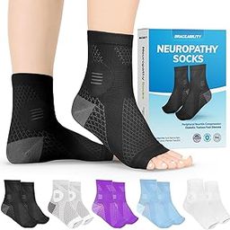 BraceAbility Neuropathy Socks for Women and Men - Toeless Compression Foot Neuropathy Socks, Peripheral Neuropathy Socks, Diabetic Neuropathy Socks, Arthritis Socks (L - Black)-31
