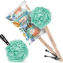 FABSKIN Luxury Bath Loofah Duo Pack | Peach | Loofah For Men and Women | Bath Brush Body Back Scrubber With Wooden Handle For Bathing With Round Loofah | Made In India (Green)-image-93