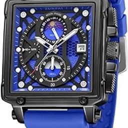 ZUNPAI Men's Square Analog Watch, Chronograph with Calendar, Waterproof Rubber Strap, Sport Style-image-75
