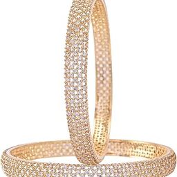 Brass Gold Plated and Cubic Zirconia Bangles for Women (Set of 2)-15