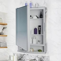 Bathroom Cabinet With Mirror and Storage | Strong Plastic Wall Shelf | Accessories Organiser - White-image-11