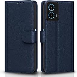 Pikkme Flip Cover Leather Finish | Inside TPU with Card Pockets | Wallet Stand and Shock Proof | Complete Protection Flip Case for Moto G34 / G45 5G (Blue)-picture-26