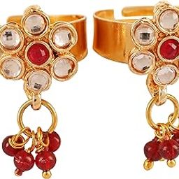 Alloy Metal Traditional Indian Kundan Look Toe Rings in Gold Tone for Women-image-47