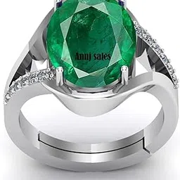 anuj sales Certified Natural AA++ Quality 14.55 Carat - 15.00 Ratti Zambian Emerald Panna Silver Plated Astrological Purpose Adjustable Ring for Women's and Men's(Lab - Certified)-picture-16