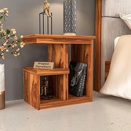 Wopno Furniture Sheesham Wood Bedside End Table for Bedroom | Solid Wood Nightstand Side Tables with Drawers Storage for Living Room Hotel | Rosewood Sofa Side Table (Honey E)-image-64