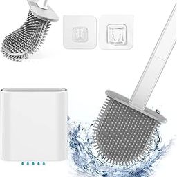 SUPRO Toilet Brush and Holder Set, Silicone Bristle Brush Head, Bathroom Cleaning Set with Storage Holder, Grey-image-60
