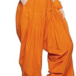 Womens Cotton Full Combo Patiala Salwar Pyjama With Dupatta (Free Size) Orange-image-1