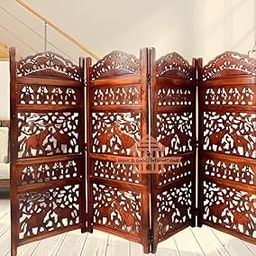 Wooden Room Divider Partition - Foldable Wood Screen Separator for Living Room, Bedroom, Office, Restaurant || Elephant Design, 4 Feet 4 Panel (Brown)-image-51