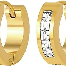 peora Gold Plated Cubic Zirconia Studded Hoop Huggie Earrings Fashion Jewellery Gift for Men & Boys-picture-4