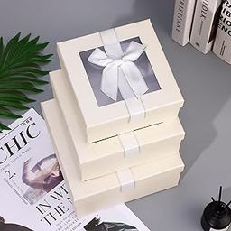 HOME ELEMENTS 3 Pcs Set of Luxury Gift Box Set With Window, Bridesmaid Box, Decorative Gift Packing Boxes Perfect for Presents Diwali Christmas Wedding Birthdays Special Occasions Gift Hampers (Beige)-image-90