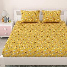 MAFATLAL Coo Coo Pure Cotton Double Bedsheet for Kids with 2 Pillow Covers,144 TC (90x100 inches) (Yellow)-image-42