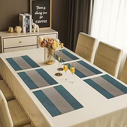 Homestrap Set of 6 Jacquard Dining Placemats | Heat Resistant, Waterproof, Anti-Slip Table Mats | Washable & Stain-Proof Placemats for Dining Table, Kitchen & Festive Use – Blue & Grey-picture-24