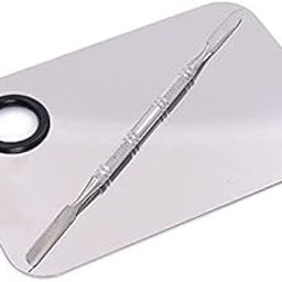 Stainless Steel Cosmetic Makeup Mixing Plate with Spatula | Professional Tool for Women | Silver |, (1 count)-47