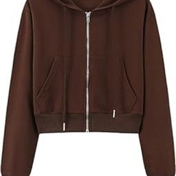 Casual Wear Solid Crop Zipper Jacket Hooded Neck Full Sleeves with Kangaroo Pocket Hoodie for Women | L,Brown-image-73