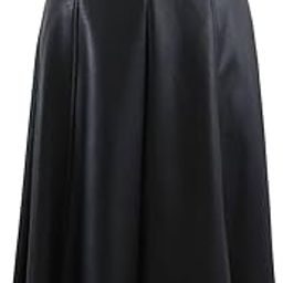 High Waist Faux Leather Midi Skirt, A-Line Pleated Design-image-54