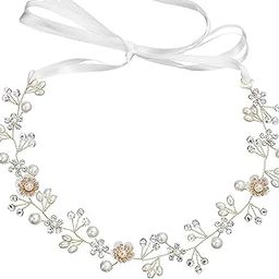 Pearl Tiara for Girls Kids 2-6 Years Old, Flowers Crown for Girls, Ribbon Hairband Crowns for Girls, Princess Headband Wedding Hair Accessories for Girls Toddlers Birthday, Party-image-89