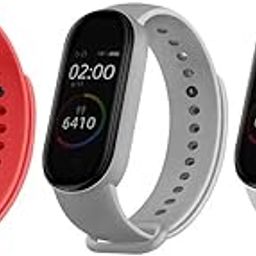 Qai Soft Silicone Replacement Combo Pack of 3 Band Strap Compatible with Xiaomi Mi Band 5 / Mi Band 6 (CHIP/Device NOT Included) (RED/Grey/White)-picture-1