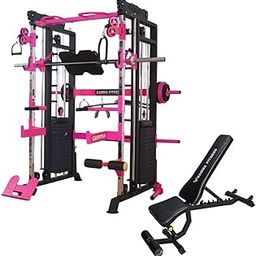 GAMMA FITNESS Home Gym Setup FTS- 101 Pink Multi Gym Fuctional Trainer with Adjutable Exercise Gym Bench Ab-201-76