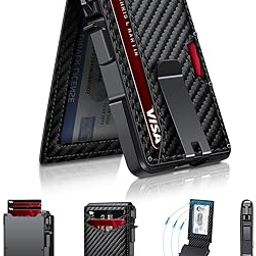 Wallet for Men, Mens Minimalist Wallet 9-13 Cards, Slim Compact Wallet with Money Clip & ID Window, RFID Blocking Smart Pop Up Card Wallet, Metal Aluminum Credit Card Holder Leather Bifold Wallet,-26