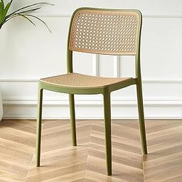 Creative Dining Chair with Rattan Cane Weave, Olive Green Frame, Indoor Furniture | (Pack of 1)(Green)-image-24
