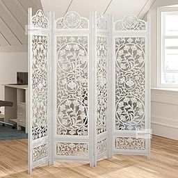 MiniMeDeskCo Wooden Room Divider/Wood Screen Separator for Living Rooms, Bedrooms, Offices, and Restaurants (4 Panel) (White)-image-89