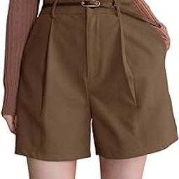 High Waisted Solid Straight Leg Shorts with Pockets and Pleat Detail, Elegant Summer Shorts for Women's & Girl's-image-16