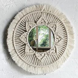 Lachicraft | Macrame Round Mirror for Bedroom Decor Handmade Boho Wall Hanging Aaina for Make Up Dressing and Living Room Party Home Decoration, 17 X 17 Inches, 1 Piece,Style-43-A-image-108