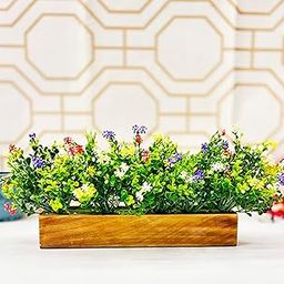 Dekorly Artificial Plants Bunch in Wood Planter, Faux Gardenia for Home Tabletop Balcony, Bedroom Living Room Housewarming, Wedding Decoration (Green-C)-image-82