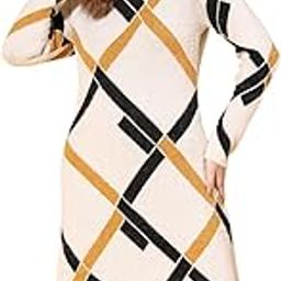 White & Mustard Check Hair Wool Long Sweater-image-2