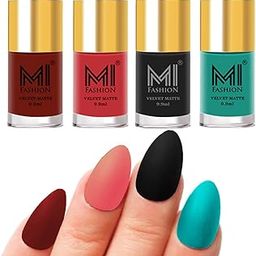 MI FASHION Modern Velvet Matte Lacquer Nail Paint Combos Endless Glam 9.9ml Each Red,Light Peach,Black And Sky Blue (Pack Of-4)-image-5