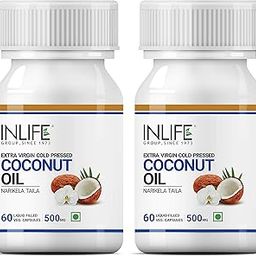 INLIFE Coconut Oil Capsules | Extra Virigin Cold Pressed | 500mg per Serving | Supports Keto & Well-being - 60 Vegetarian Capsules (2-Pack)-88