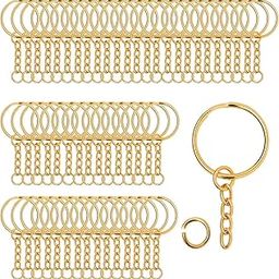 Golden Metal Loops Rings Keyring with Chain Open Jump Ring Connector Key Rings for Jewelry Findings, Making Spring Rings, Art and Craft, DIY, Making Handbag Keychain (Pack of 60 Pcs)-29
