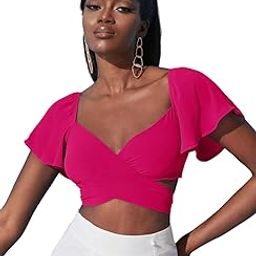 Women's Solid Butterfly Sleeve Relaxed Fit Rani Pink Top-image-41