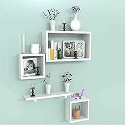 Dime Arts Shoppee Engineered Wood Deco Paint Finish Floating Wall Shelves Home Decoration for Living Room Set of 4 (White)-image-6
