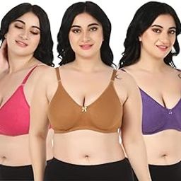 Women's T-Shirt Everyday Push-Up Bra Non Padded Wirefree Full Coverage Heavy Bust Bra (Multicolored Pack of 3)-27