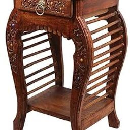 Saeed Enterprises Bedside Table Antique Look Natural Wood with Drawer Storage for Living Room Bedroom Side end Table Standard Size Brown 14x 12 X 21 INCHES-image-97