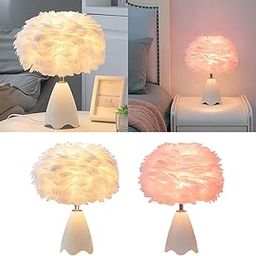 HEAVENGLOW Feather Shade Table Lamp Night Light NightStand Lamp for Bedside Decoration White-image-45