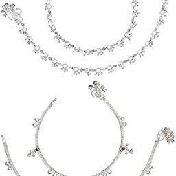 Pack of 2 Pair Indian Traditional Ethnic White Metal Anklet Silver Leg Bracelet For Women Payal Girls Kolusu-image-102