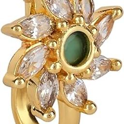 Gold Plated Floral Shaped Cubic Zirconia American Diamond Clip On Non Piercing Pressing Type Stone Nose Pin, Stud For Women-picture-39
