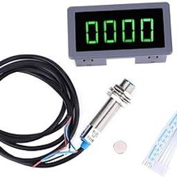 DC 8-24V 40mA 10-9999RPM 4 Digital LED Tachometer RPM Speed Meter+Hall Proximity Switch Sensor NPN Green for RPM Speed Measurement(Green)-6
