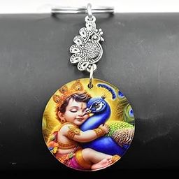 Lord Prabhu Bal Murugan Peacock Charm Blue Religious Keychain for Men and Women-46