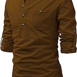 Men's Cotton Slim Fit Full Sleeve Spread Collar Short Kurta with Beautiful Design | Stylish Comfortable Ethnic Kurta for Casual Outings, Parties, Festivals, Weddings, Family Functions-image-65