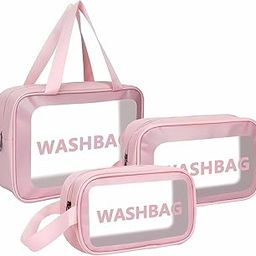 CKPS Makeup Pouch Travel Toiletries Organizer Cosmetic Bags Portable Organizer Case Carry Pouch for Women Bathroom Set of 3 (Pink)-image-22