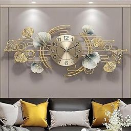 FUNTEREST Metal Stylish Luxury Designer Antique Analog Silent Clock for Noise-Free Timepiece for Living Room Bedroom Decoration Wall Clock for Living Room Home Cafe Floral Item (Clock Mo - 4); golden-image-68