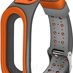 Epaal® Silicone Strap with Metal Buckle Compatible with Mi Band 4 / Mi band 3 (Orange-Grey)-image-10