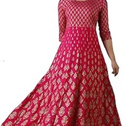 Women's Rayon Printed Anarkali Gown in Pink-14