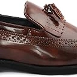 Men's Loafers Slip On Casual Shoes Round Toe Perforations Brogues/Soft Cushioned Footbed with TPR Sole/Comfortable Stylish Lightweight Flexible for Party and Office - 9 (Tan)-image-39