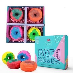THE BODY BUCKET Donut Bath Bombs - Strawberry, Berry bubble gum, mango coco and lemon - All Natural Handcrafted Aromatic Fragrance - Perfect Bath Gift for Kids, Men & Women– 65 gm each (Pack of 4)-67
